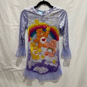 Vintage 2004 Care Bears Purple‎ Velvet Nightgown Dress Kids Size 10 Rainbow Gift
